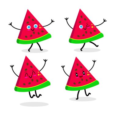 Üç köşeli karpuz karpuz seti. Gülen çizgi film karakterleri. Yaz ve meyve konsepti.