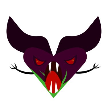 Ağzı açık, sivri dişleri olan, korkunç bir canavarın kanatlarına sahip kötü kalpli bir hayalet cadılar bayramı ve mistisizm gibi beyaz bir geçmişe sahip bir nesne.