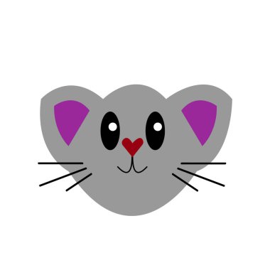 Kalp şeklinde burnu ve siyah gözleri olan sevimli gri kedi yavrusu beyaz arka planda popüler bir evcil hayvan nesnesi.