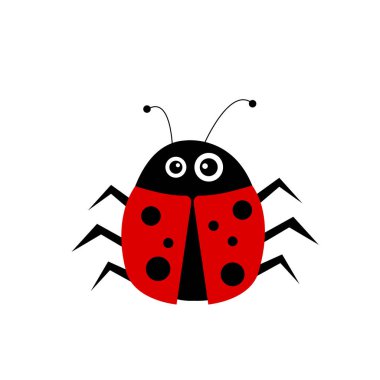 Beyaz arka plan hayvanı ve böcek kavramının üzerinde farklı boyutlarda gözleri olan komik uğur böceği tasarım için sevimli çizgi film karakteri