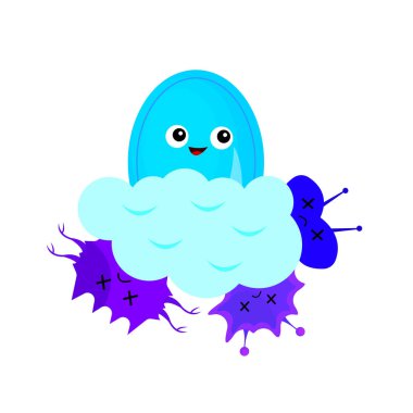 Sabun köpüğü içindeki ölü mikroplar hijyen ve sağlık konsepti nesneleri beyaz arka planda