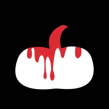 Kırmızı kan damlalarıyla kaplı beyaz balkabağı Cadılar Bayramı 'nın siyah arkaplan sembolünde