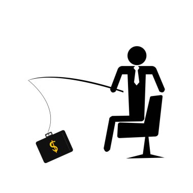 Kravat takmış bir iş adamı, beyaz bir arka planda gelir ve finans ikonu kavramından kar elde ediyor.