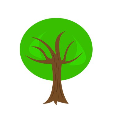 Keskin dalları olan orman ağacı ve beyaz arkaplan logosu üzerine yeşil konsept yaban hayatı nesnesi.