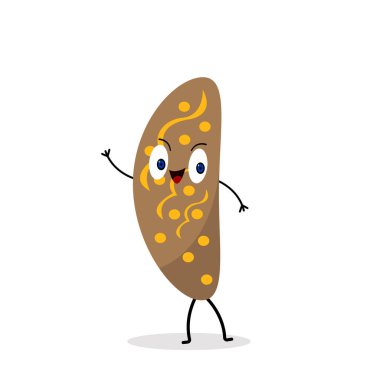 Altın desenli siyah ekmek kavramı un çizgi film karakteri mavi gözlü beyaz arka planda nesne