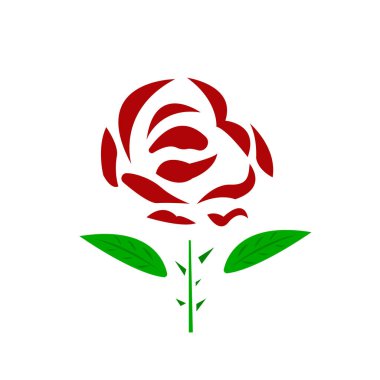 Tasarım konsepti bitkileri ve güzel bitkiler için beyaz arkaplan nesnesinde sapı ve yaprakları olan kırmızı gül logosu