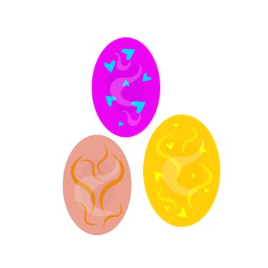 Farklı parlak desenli paskalya yumurtaları beyaz arka planda tatil nesneleri.