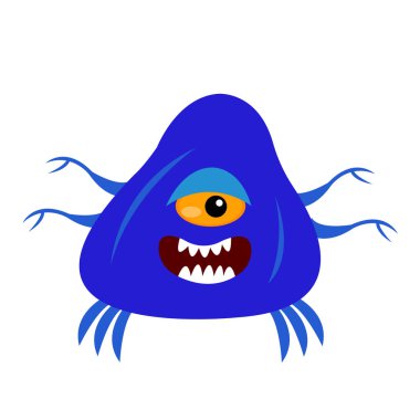 Bakteri mavisi çizgi film karakteri Tepegöz dokunaçlı konsept mikroorganizma nesnesi beyaz zemin üzerinde