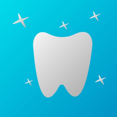 Mavi arka plan hijyen ve dişçilik kavramında insan dişi ve ışıltısı