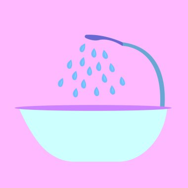 Banyo ve duş. Pembe arka plandaki su damlalarının döküldüğü tesisat konsepti.