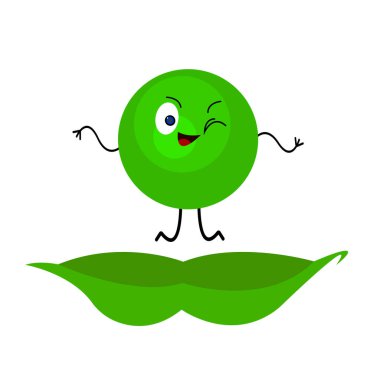 Yeşil bezelye çizgi film karakteri beyaz arka planda popüler tarım gıda kavramı nesnesi