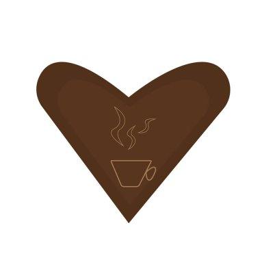 Kahve logosu kahverengi kalp desenli bardak ve beyaz arka plan sıcak içecek konseptinde buhar objesi.