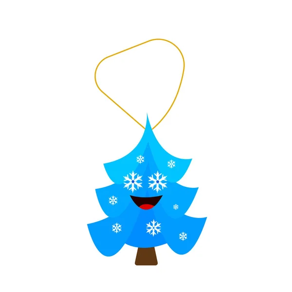 Рождественская Игрушка Форме Голубой Ели Смешной Улыбкой Золотым Кружевом Белом — стоковый вектор