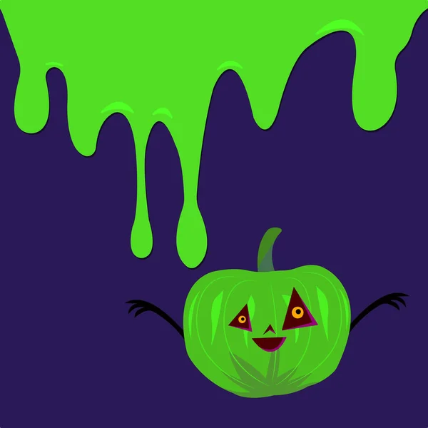 Grön Spökpumpa Med Snidade Triangulära Ögon Och Flödande Ljus Färg — Stock vektor