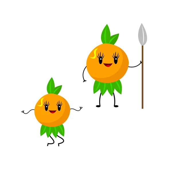 Oranges Aborigènes Personnage Dessin Animé Guerrier Avec Une Lance Deuxième — Image vectorielle