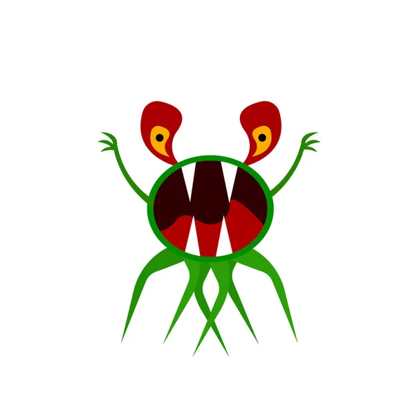 Страшный Зеленый Монстр Большим Открытым Ртом Клыки Пугающий Недружелюбный Характер — стоковый вектор