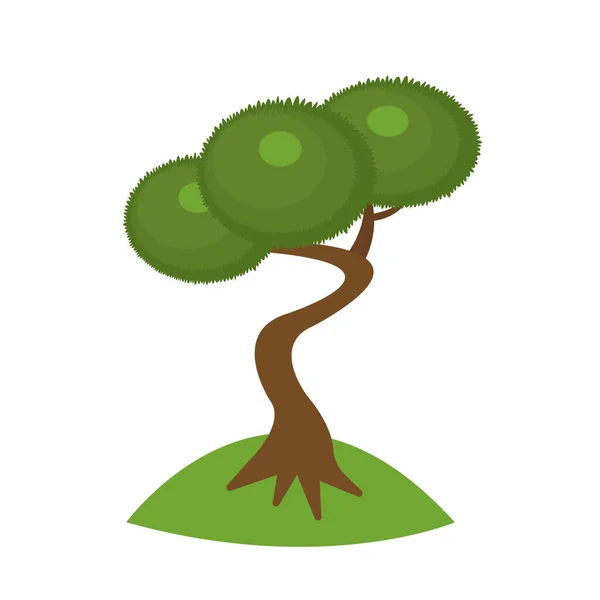 Baum Mit Grüner Flauschiger Spitze Groß Waldpflanze Mit Geschwungenem Stamm — Stockvektor