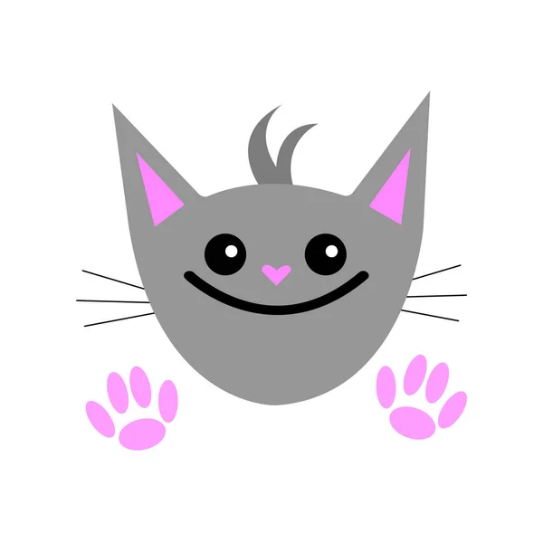 ハート型の鼻を持つ灰色の猫の肖像画 丸い輝く目と白い背景の動物やペットの概念上の広い笑顔のオブジェクト — ストックベクタ