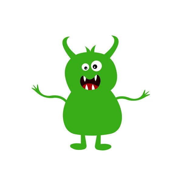 Grüne Monster Mikrobe Auf Weißem Hintergrund Witziger Charakter Für Design — Stockvektor