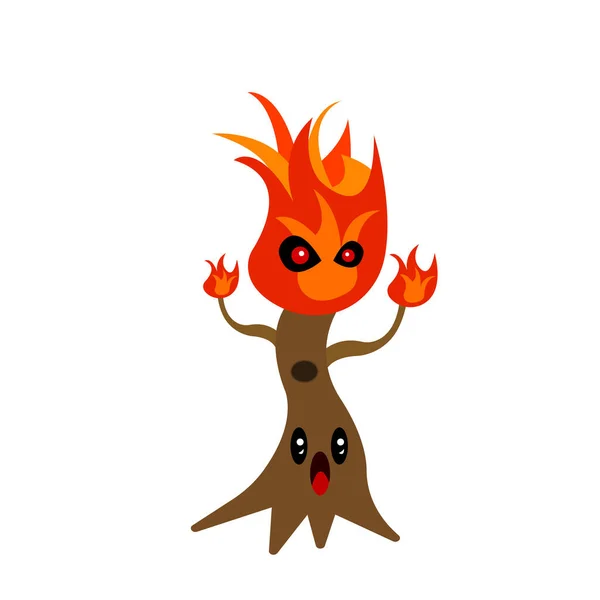 Płonące Drzewo Trunk Postać Kreskówek Krzycząc Przerażającej Koncepcji Pożarów Lasów — Wektor stockowy