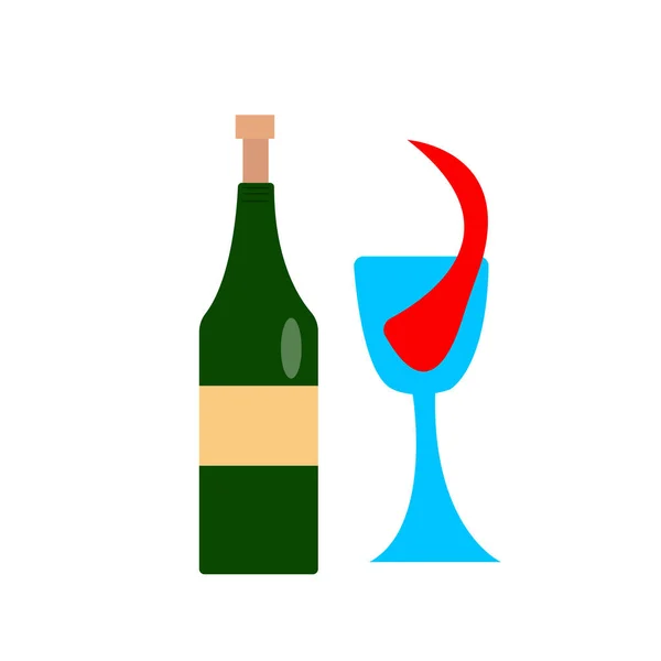 Wine Bottle Cork Stopper Blue Glass High Splash Alcohol Drink — Stock Vector