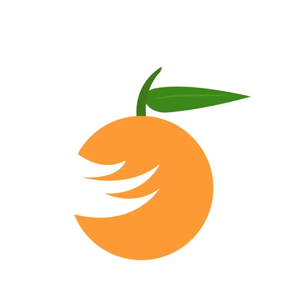 Logo Naranja Fruta Brillante Con Hoja Verde Sobre Fondo Blanco — Vector de stock