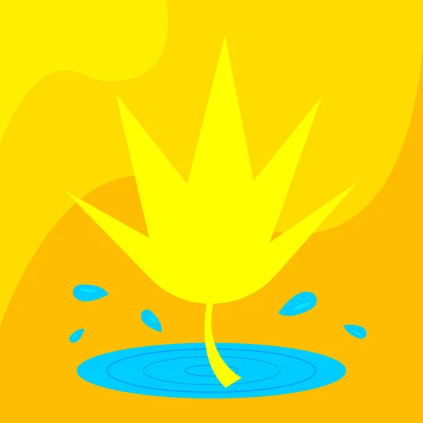 Жовтий Кленовий Лист Калюжа Літаючими Краплями Помаранчевому Абстрактному Фоні Концепції — стоковий вектор