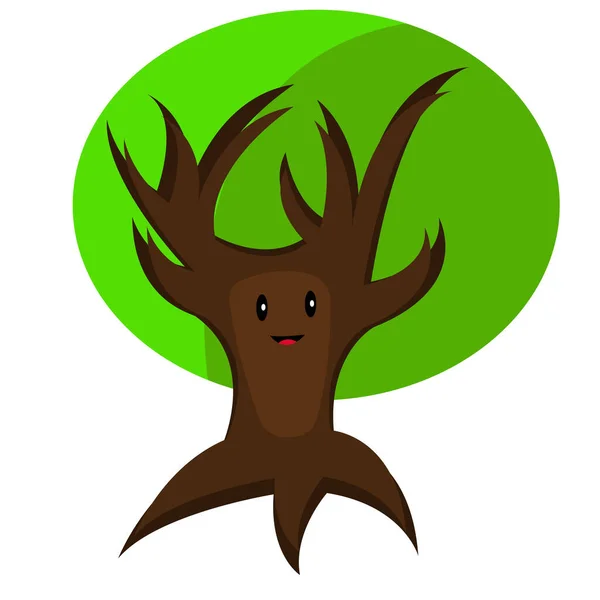 Lindo Divertido Árbol Marrón Tronco Verde Brillante Punta Ramas Afiladas — Vector de stock