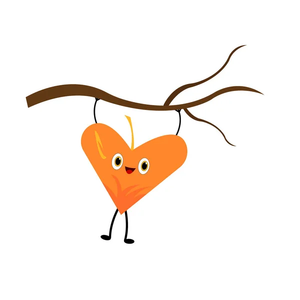 Hoja Otoño Naranja Forma Personaje Dibujos Animados Corazón Que Cuelga — Archivo Imágenes Vectoriales