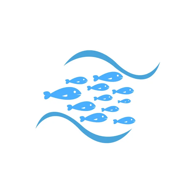 Schule Der Fische Und Wellen Natürliches Logo Für Design Konzept — Stockvektor