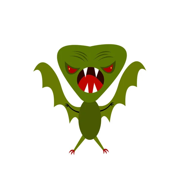 Monstruo Verde Con Alas Colmillos Afilados Garras Halloween Misticismo Concepto — Vector de stock