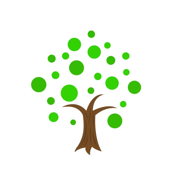 Logo Arbre Naturel Avec Tronc Brun Motifs Feuilles Vertes Rondes — Image vectorielle