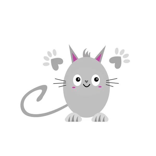 Portrét Šedého Koťátka Ostrýma Ušima Roztomilým Úsměvem Zaobleným Ocasním Mazlíčkem — Stockový vektor