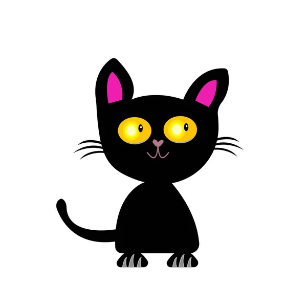 Gato Preto Bigode Personagem Desenho Animado Com Gato Brilhando Olhos — Vetor de Stock