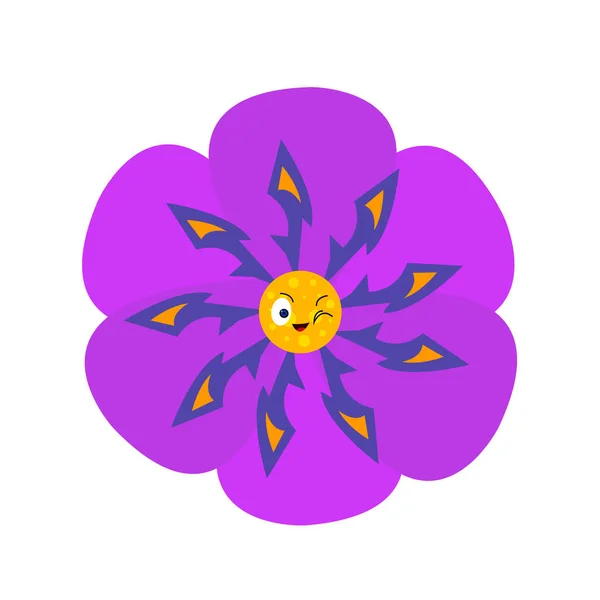 Flor Com Pétalas Violetas Vista Superior Bonito Personagem Desenho Animado — Vetor de Stock