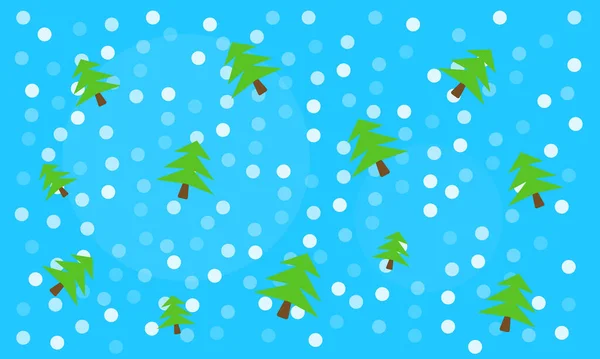 Arbres Noël Neige Tombante Ronde Sur Fond Bleu Papier Peint — Image vectorielle