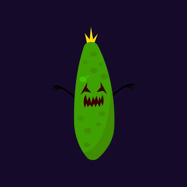 Concombre Vert Monstre Pour Halloween Avec Yeux Découpés Dents Pointues — Image vectorielle