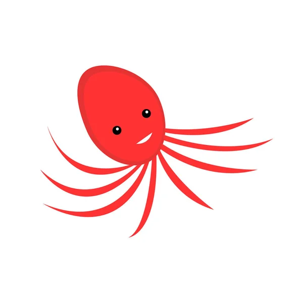 Schattige Rode Octopus Met Zwarte Ogen Felwitte Glimlach Cartoon Zeebewoner — Stockvector
