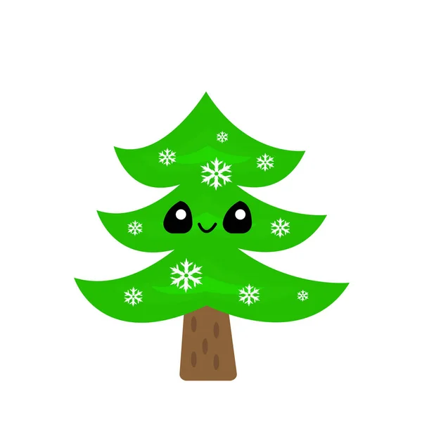 Cute Christmas Tree Black Sparkling Eyes Smile Forest Symbol Winter — Stock Vector