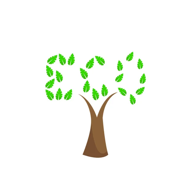 Дерево Природного Логотипа Надпись Eco Зеленых Листьев Леса Символ Экологической — стоковый вектор
