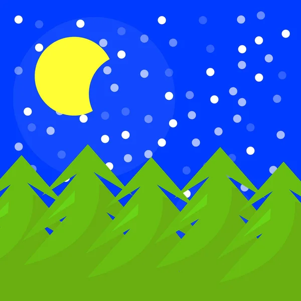 Der Helle Mond Scheint Nachthimmel Über Den Weihnachtsbäumen Runder Schnee — Stockvektor