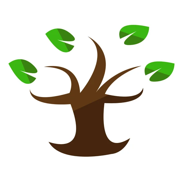Cartoon Brauner Baum Mit Grünen Blättern Und Scharfen Ästen Natürliches — Stockvektor