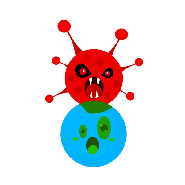 Monstruo Del Virus Rojo Con Colmillos Afilados Ojos Malvados Asusta — Vector de stock