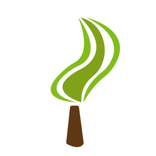 Boom Logo Met Groene Gebogen Top Bruine Stam Natuur Concept — Stockvector