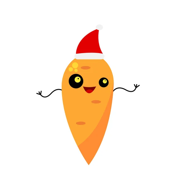 胡萝卜卡通人物头戴圣诞礼帽 面带微笑 头戴白色背景圣诞和新年礼物 — 图库矢量图片