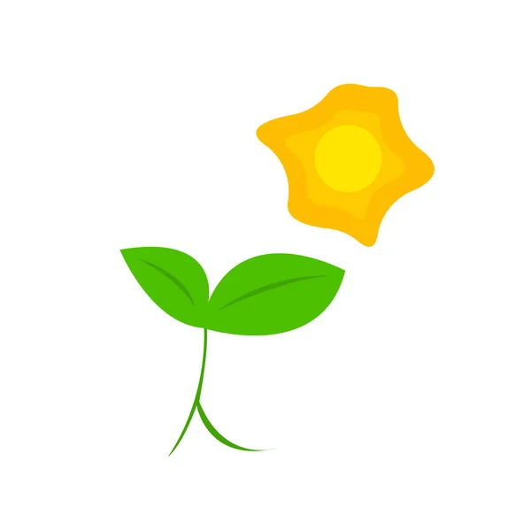 緑の芽とデザインのための白い背景のロゴに農業や自然物のための明るいオレンジ色の太陽の概念 — ストックベクタ
