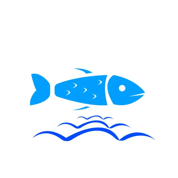 Fisch Und Wellen Natürliches Logo Auf Weißem Hintergrund Konzept Der — Stockvektor