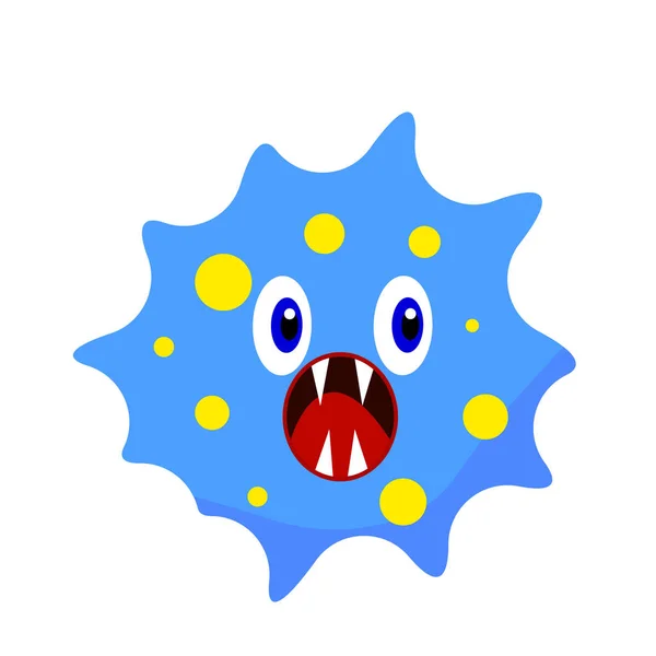 Bacteria Azul Con Manchas Anaranjadas Brillantes Boca Abierta Colmillos Agudos — Vector de stock