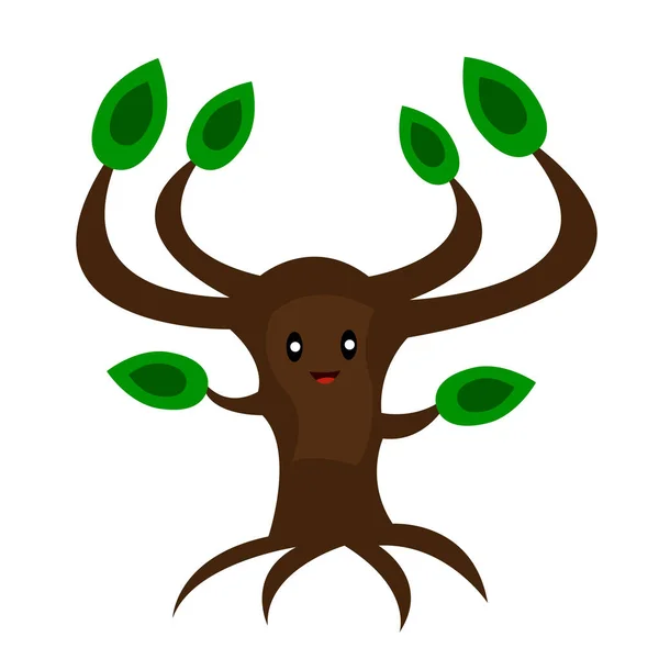 Смішне Лісове Дерево Яскраво Зеленим Листям Чорними Сяючими Очима Мультиплікаційний — стоковий вектор