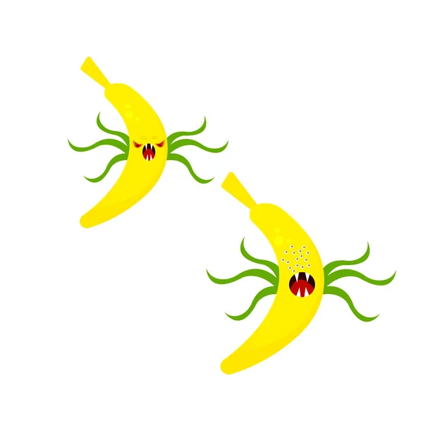 Banane Ensemble Personnages Mutants Bande Dessinée Avec Crocs Tranchants Vert — Image vectorielle